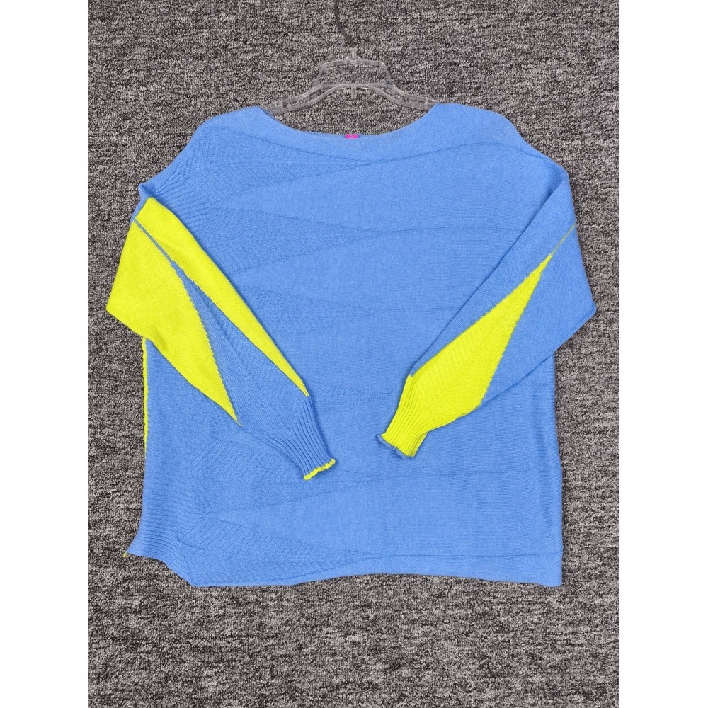 Zaket & Plover Sweater XS Blue Cashmere Cotton Colorblock Neon Knit Top - Picture 1 of 10